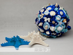 用贝壳、珍珠打造的蓝色海洋系创意新娘手捧花
