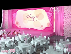 深粉色婚礼3D效果图 粉色场景富喜庆感场景摄影图片