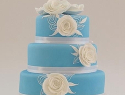 一抹清新蓝白色相间的婚礼蛋糕摄影照片