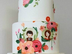 水粉春色的手绘婚礼蛋糕