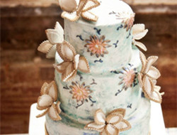 浪漫婚礼上的水粉春色的手绘婚礼翻糖蛋糕