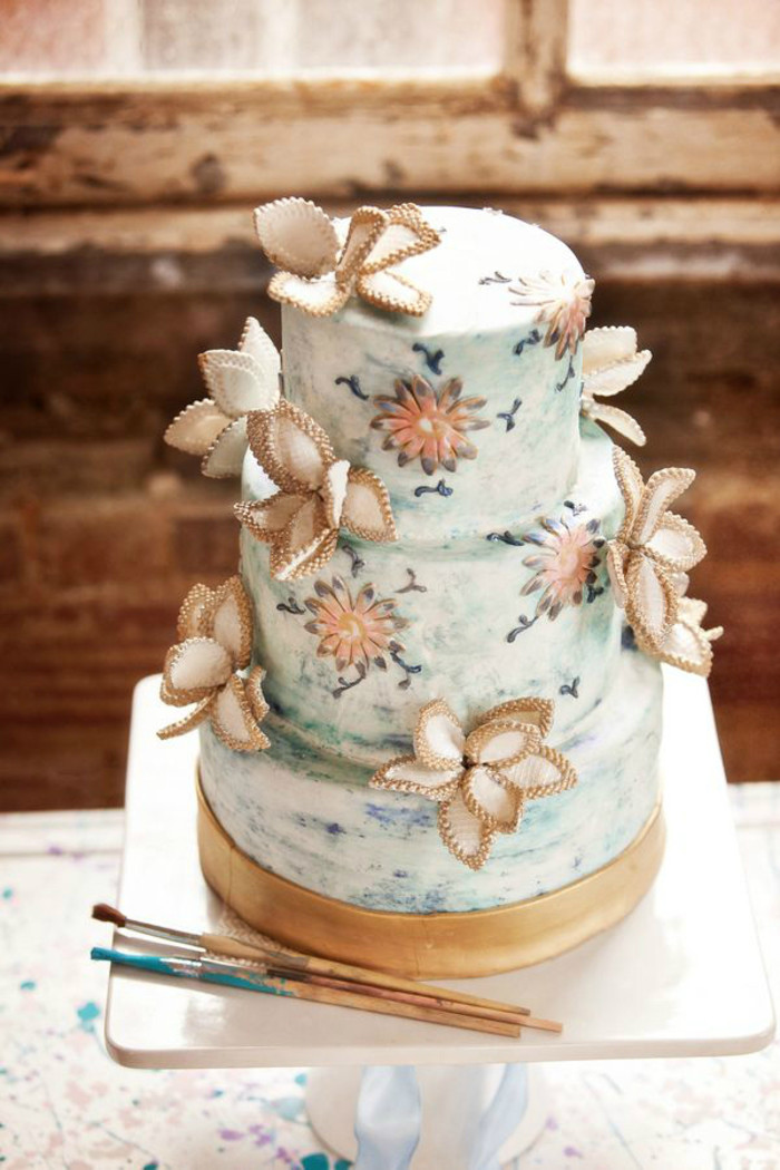 15款水粉春色的手绘婚礼翻糖蛋糕