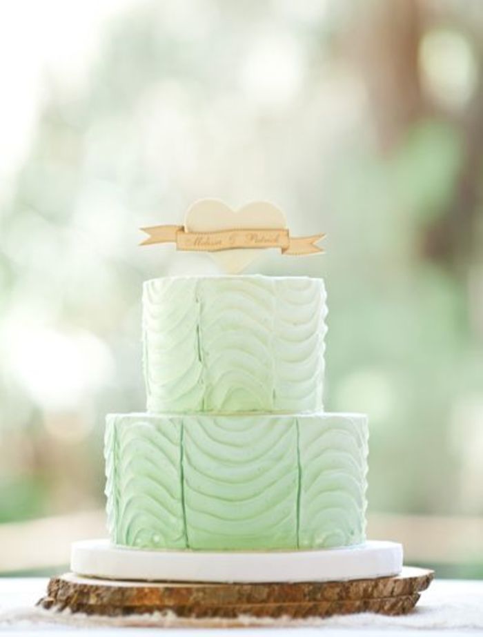 双层渐变薄荷绿DIY婚礼蛋糕-桃心蛋糕顶部装饰