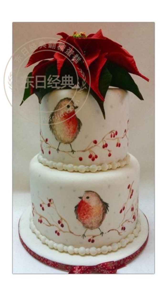 北京东日经典翻糖蛋糕培训学校雪瑞丝婚礼蛋糕店手绘彩绘小鸟风景婚礼翻糖蛋糕可加微信订购蛋糕