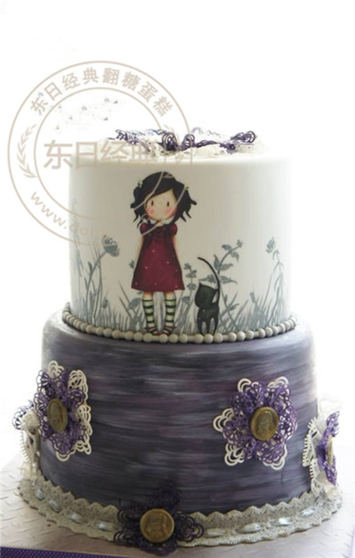 北京东日经典翻糖蛋糕培训学校雪瑞丝婚礼蛋糕店手绘彩绘人物小女孩风景翻糖蛋糕可加微信订购蛋糕