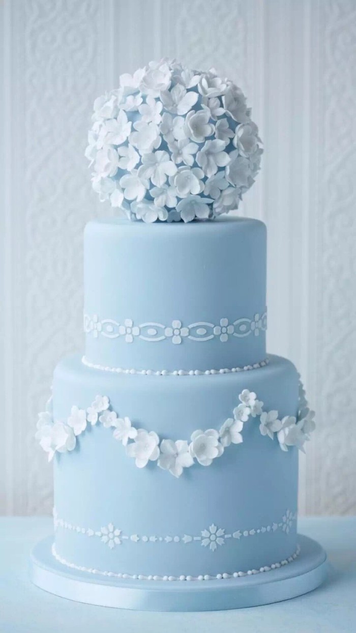 蓝色，背景，桌面，蛋糕，翻糖，婚礼