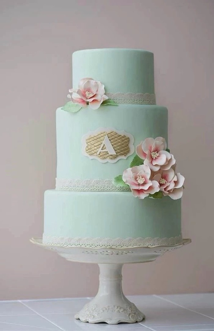 翻糖 婚礼 鲜花 薄荷绿 蛋糕 甜点
