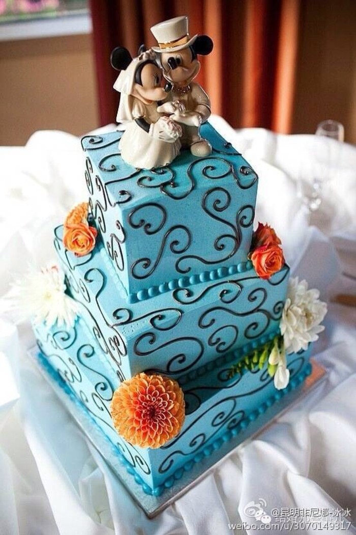 翻糖 婚礼 鲜花 蓝色 迪士尼 蛋糕 甜点