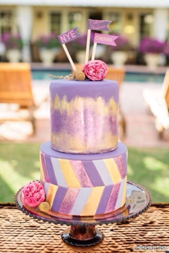 翻糖 婚礼 鲜花 紫色 手绘 蛋糕 甜点