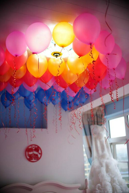 婚房布置效果图,结婚家里墙上气球心形布置