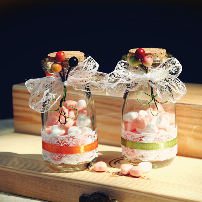 创意手工欧韩式蕾丝相思豆玻璃喜糖盒子结婚回礼