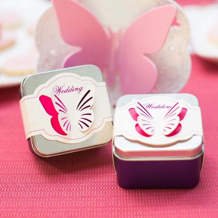 甜蜜日蝴蝶 马口铁喜糖盒 方形婚礼铁喜糖盒子 创意 铁盒糖盒欧式