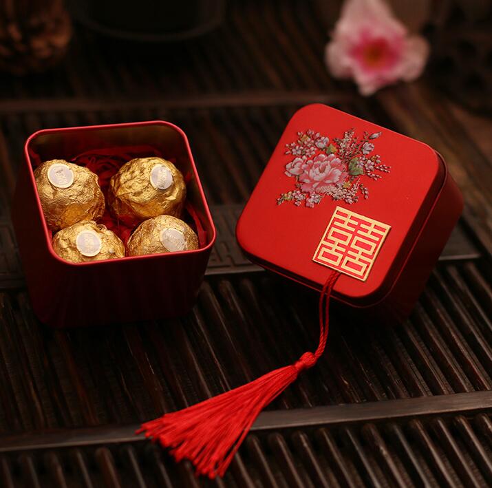 方形马口铁喜糖盒图片,中式喜糖盒,结婚喜糖盒