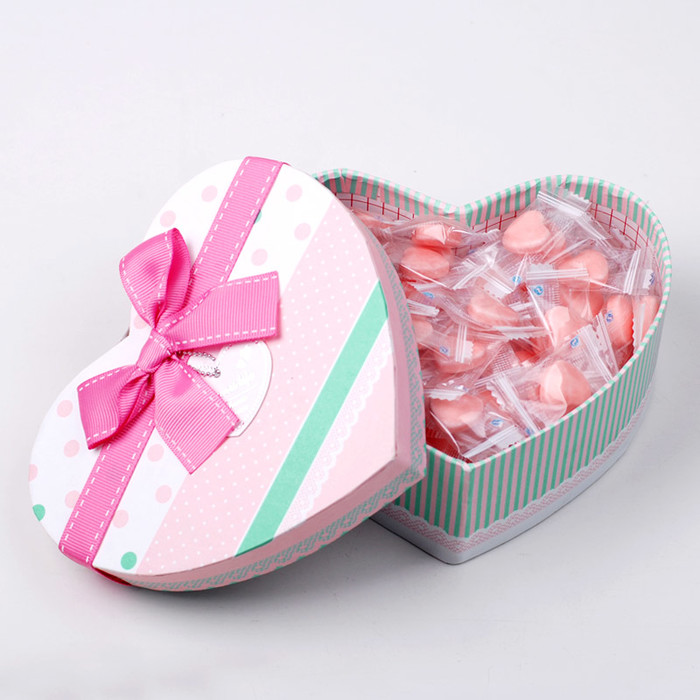 楽菋粉色甜心糖g心形礼盒|果味心形糖豆|结婚满月生日创意喜糖