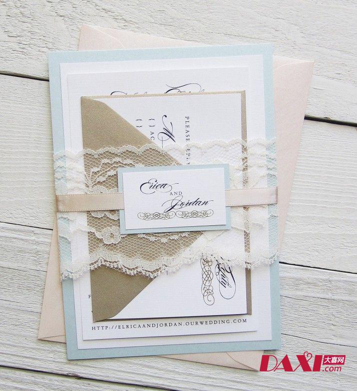 蕾丝刺绣的婚礼请柬 精致个性的婚礼请柬设计