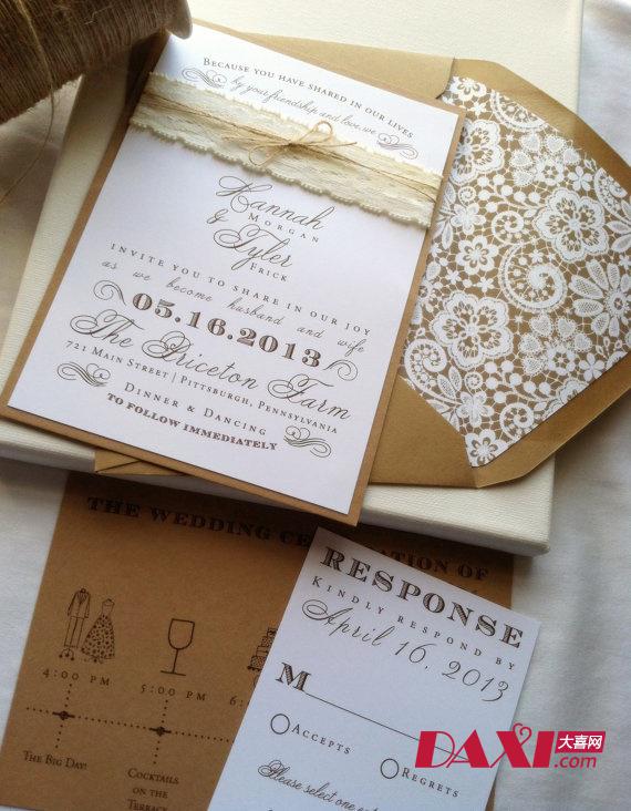 蕾丝刺绣的婚礼请柬 精致个性的婚礼请柬设计