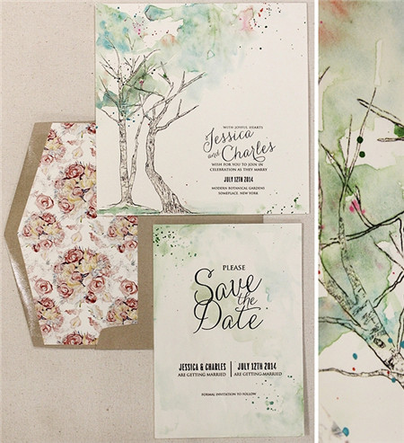 结婚喜帖,婚礼请柬,水彩结婚喜帖