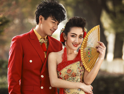 复古旗袍中国红经典优雅婚纱摄影图片