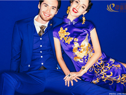 2015中国风蓝色复古旗袍摄影典雅室内蓝色背景婚纱照