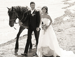 黑白单调色彩王子与公主海边浪漫故事婚纱照摄影