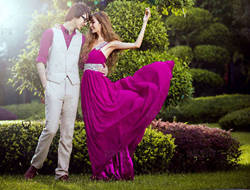 欧式风格赫本花园紫色礼服婚纱照