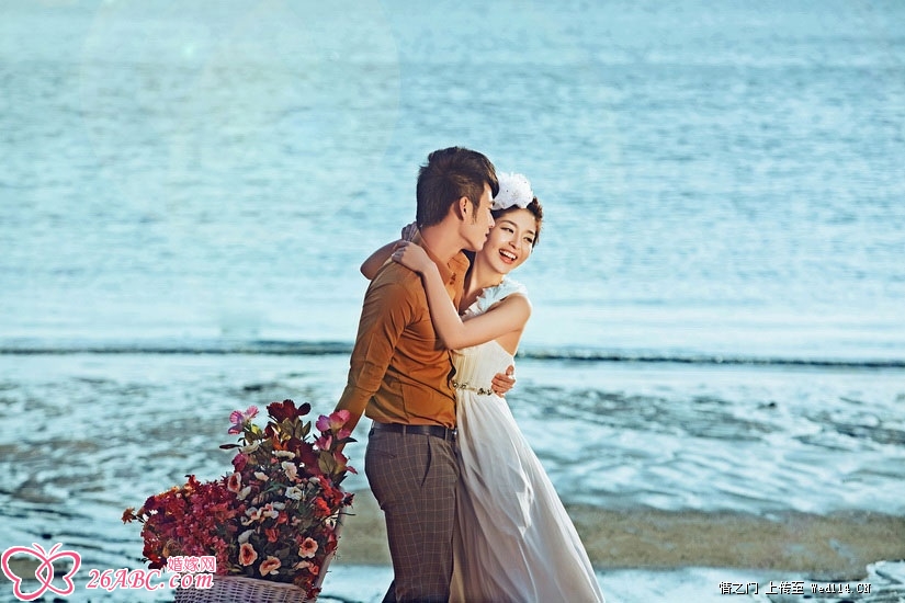浪漫海边优美海景美丽花束清新可爱摄影婚纱照片