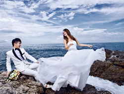 爱情美好浪漫海边礁石唯美海浪可爱摄影婚纱照片