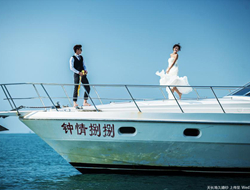 幸福的起航浪漫游艇结婚照片唯美海景婚纱照