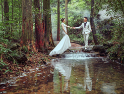 森林小溪自然恬静环境摄影仙子气质婚纱照片