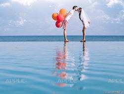 阳光海滩小清新情侣写真浪漫可爱俏皮气球道具情侣婚纱摄影