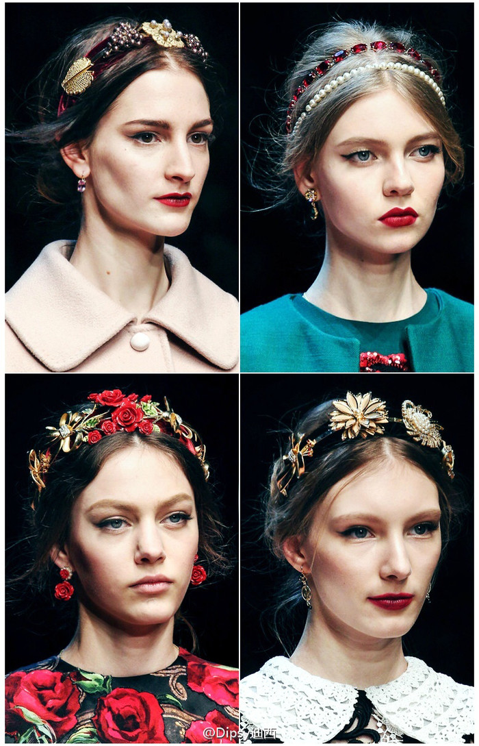 【装饰在发间】细节之美—Dolce &amp;amp; Gabbana 2015 Fall/Winter. 胸花别针做头饰 发饰 盘发 欧美范儿  奢华