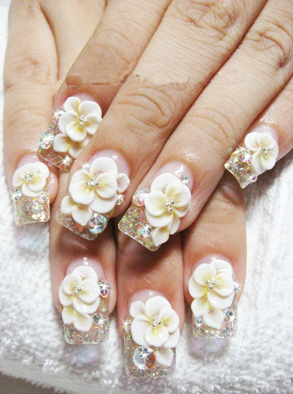 雕花新娘美甲,新娘美甲图片