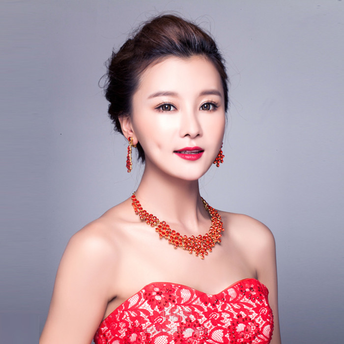 [imior.com]Suaylla - 红色小水钻镶嵌圆珠新娘项链 购买戳来源
