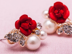 韩式清新花朵珍珠新娘耳环