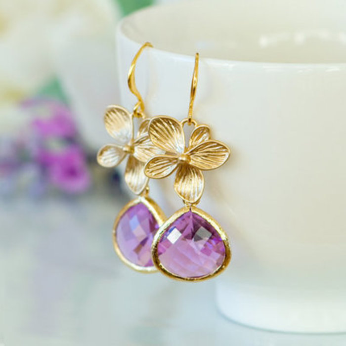 定制    进口joojooland 紫色珠宝紫色的主题婚礼伴娘耳环“紫丁香花耳环