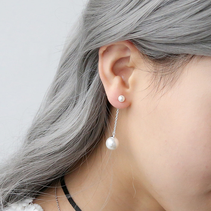 韩国时尚S925纯银素银珍珠耳环女 唯美浪漫耳钉百搭耳饰品