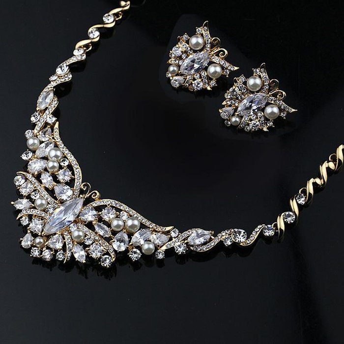 凯丽莎 新娘项链耳环套装 结婚首饰品 婚庆婚纱配饰套装二件套装