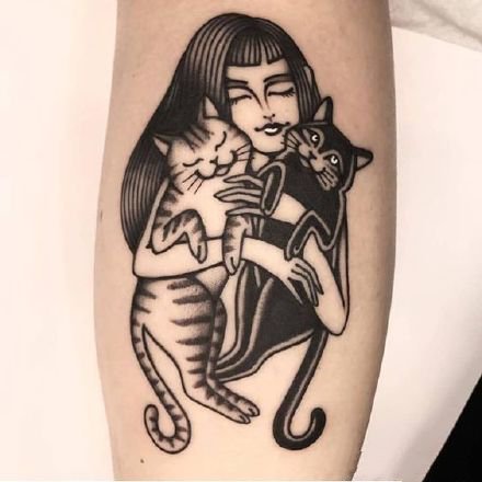 女郎和动物搭配的一组oldschool纹身图片