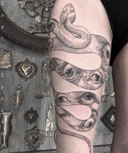 手臂大腿黑灰纹身文艺复兴题材纹身图片