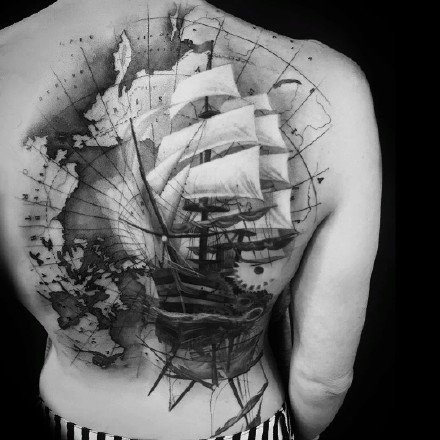 16款黑灰和school的帆船纹身图片