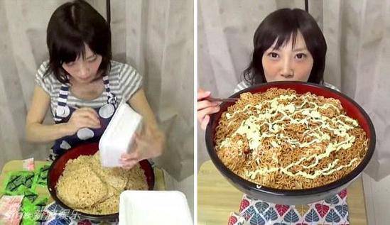 这才是吃货!日本女子3分20秒吃完约8斤炒面