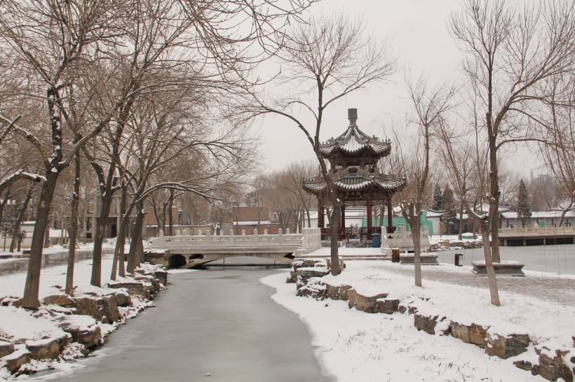 天津北宁公园唯美雪景高清图片