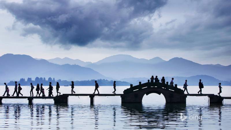 杭州西湖浪漫夕阳美景高清壁纸