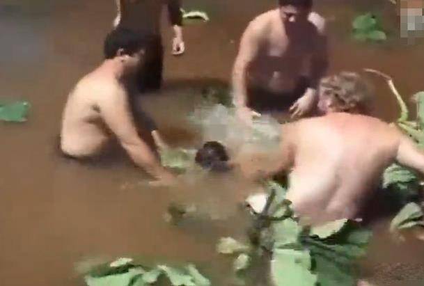 外国网友拍下少年河中戏耍被吸走视频，到底是水怪还是恶作剧？