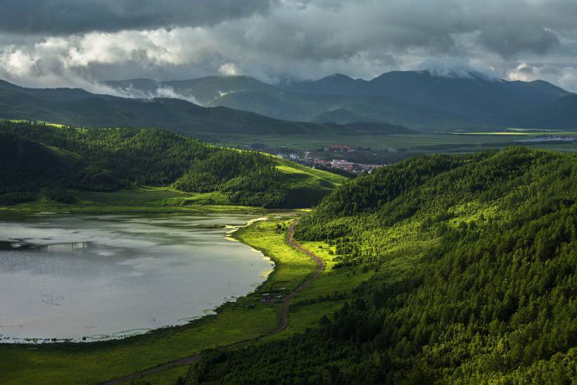 绿草遍野的西藏柴河风景图