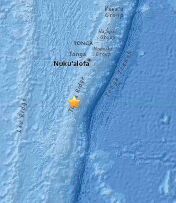 汤加5.8级地震 震源深度119.8公里距首都287公里