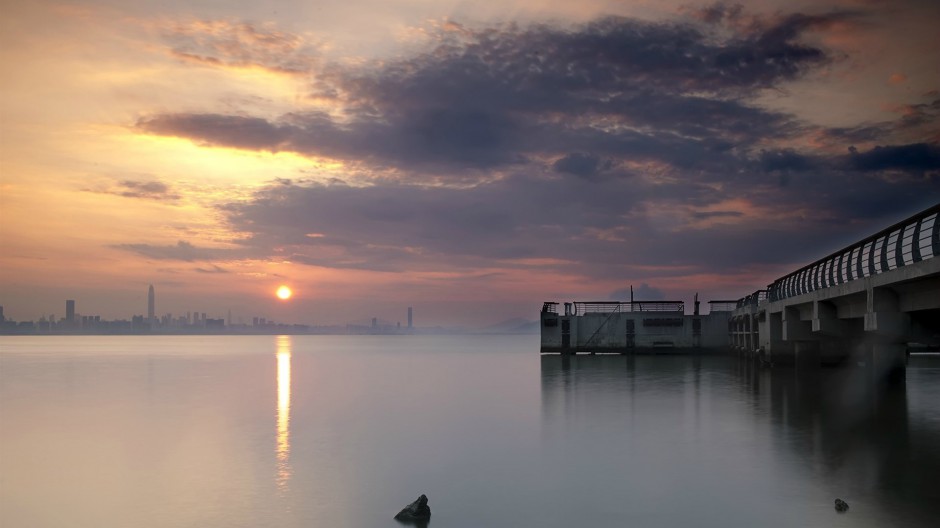 深圳湾海滩夕阳风景高清图片