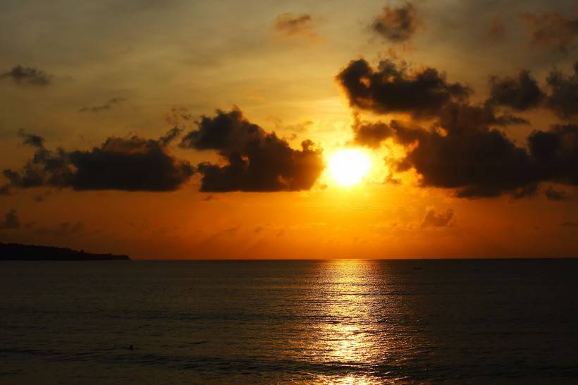 夕阳下的海边日落风景图片