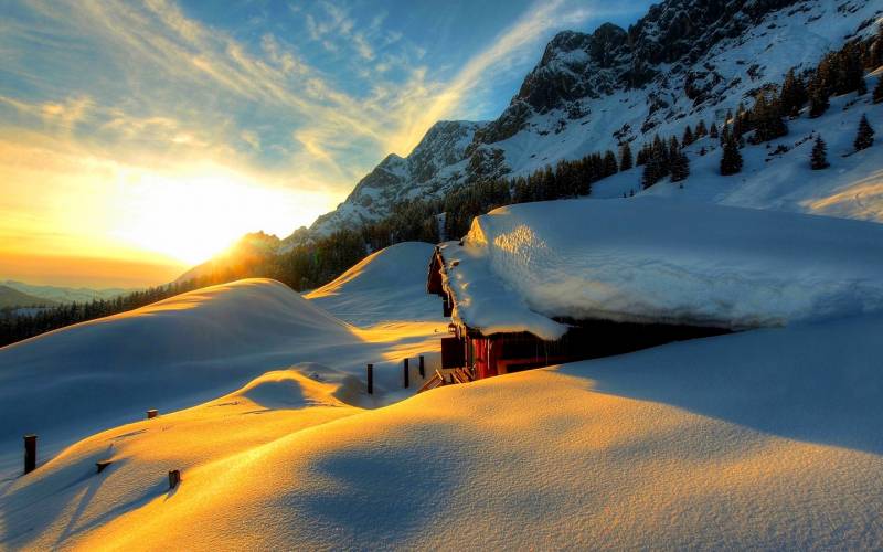 冬季唯美自然森林草原雪白美景高清图