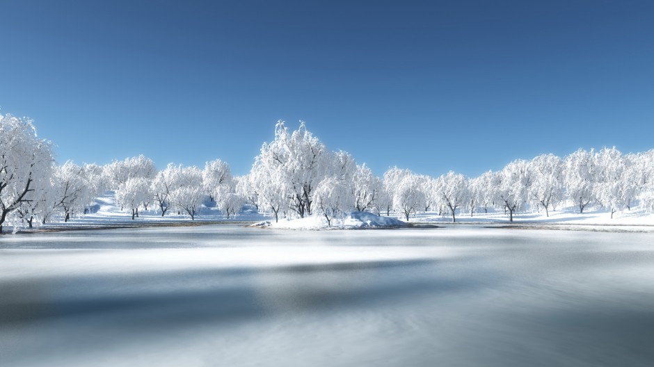 旭日暖阳下的冬日雪景唯美图片